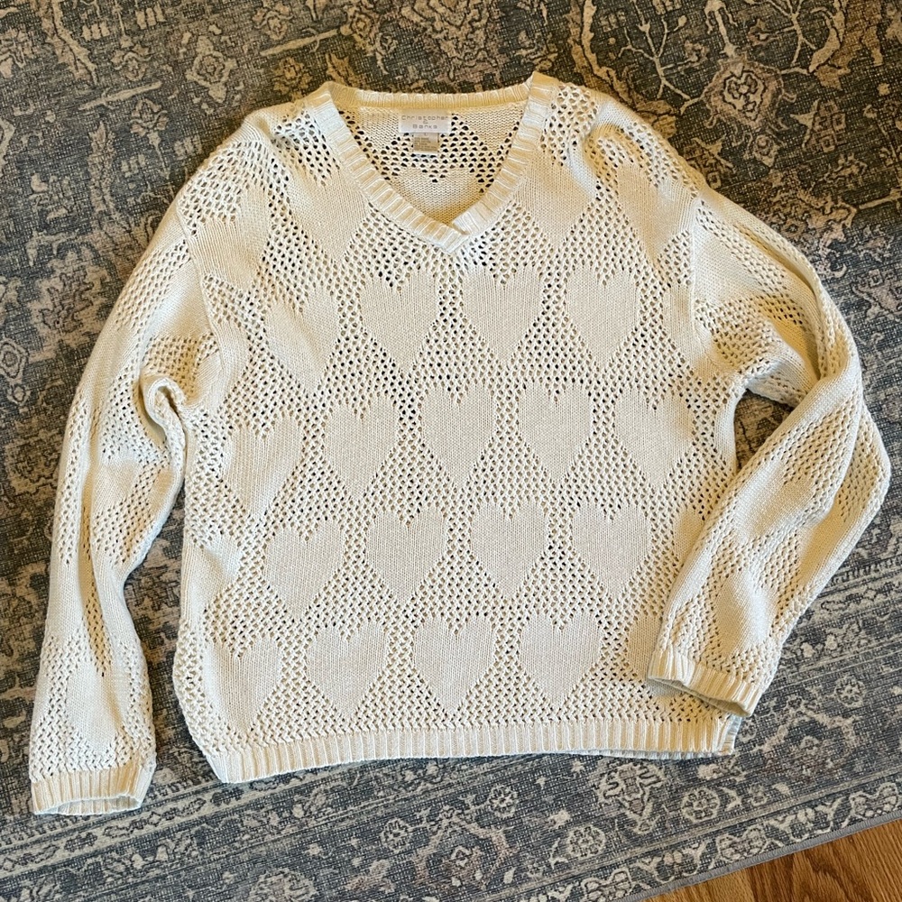 Christopher & Banks Cream Heart Pattern Sweater